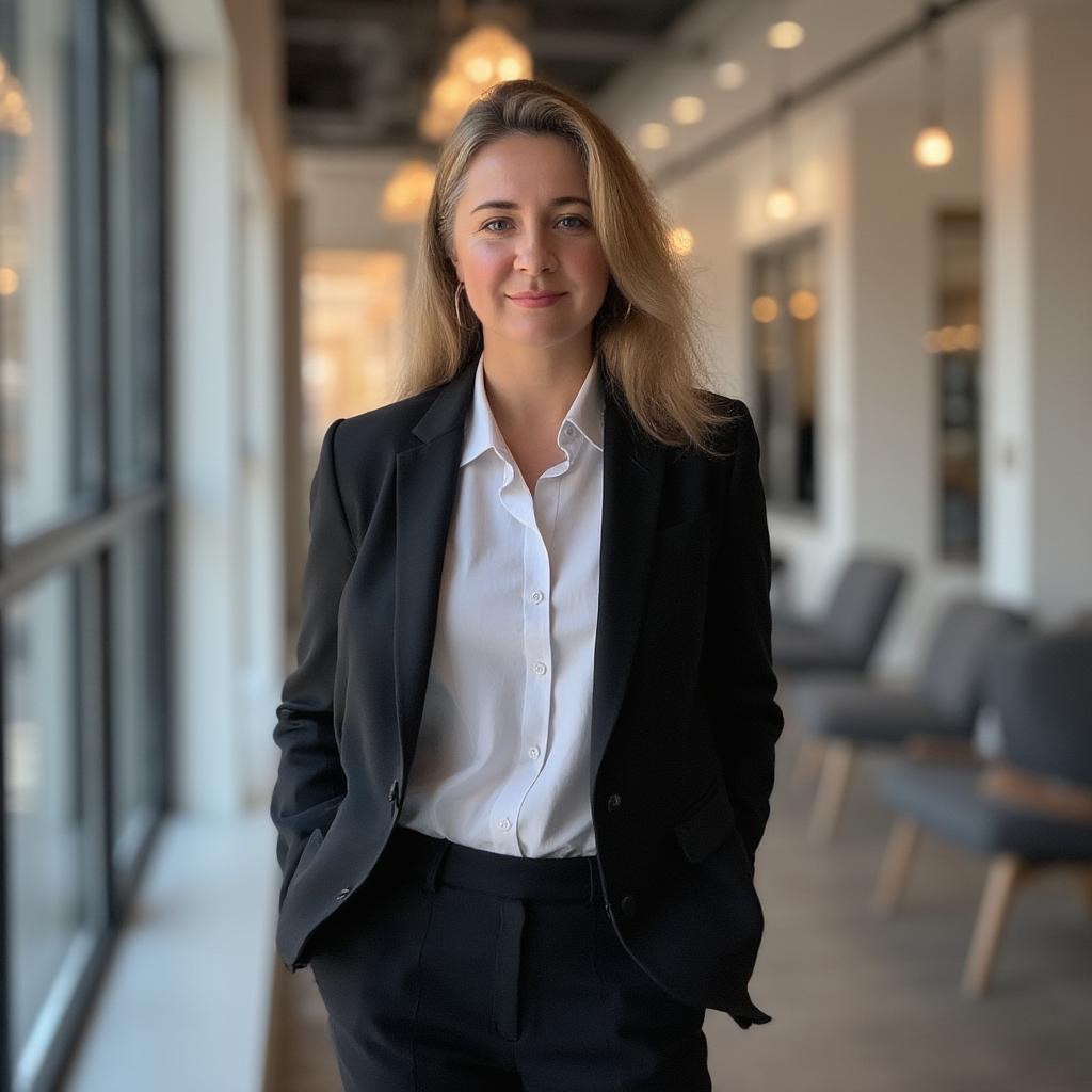 Agata Borowka stood in a well-lit office corridor
